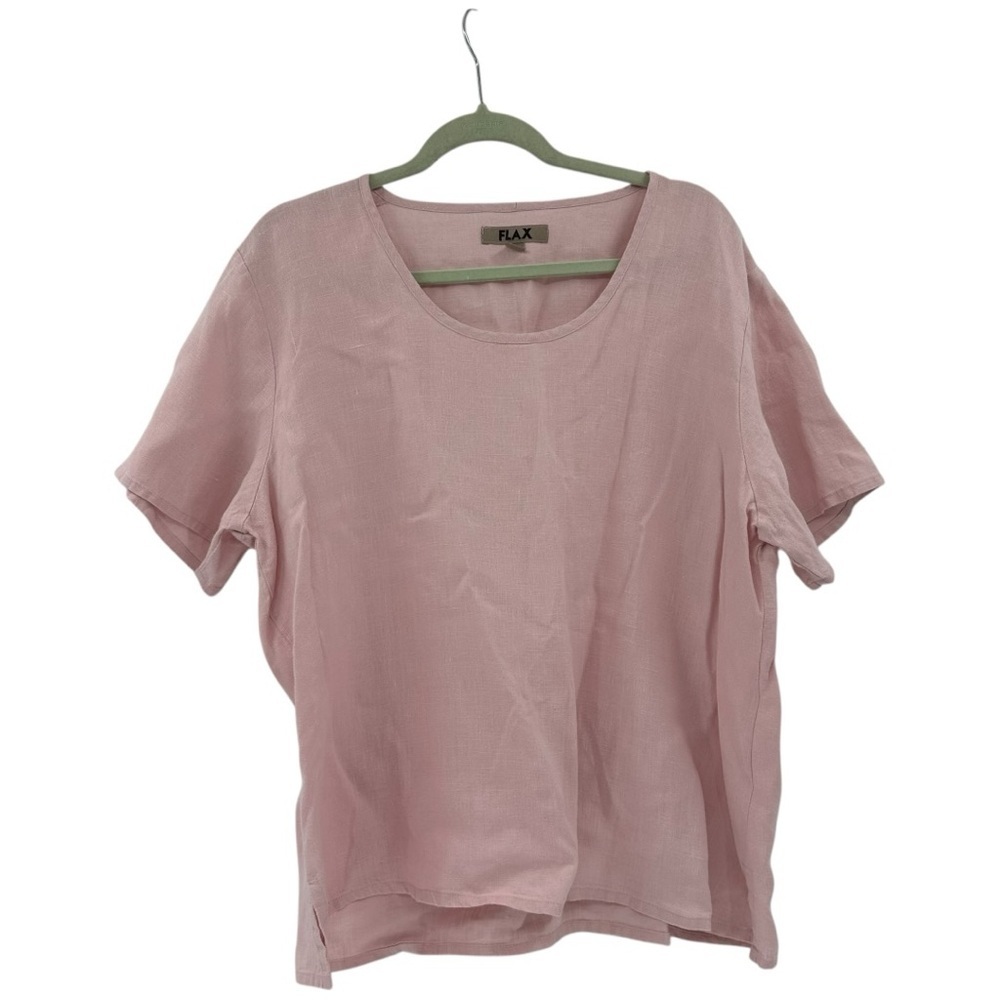 Flax Blush Pink Linen Boxy Lagenlook Short Sleeve Top Size Large